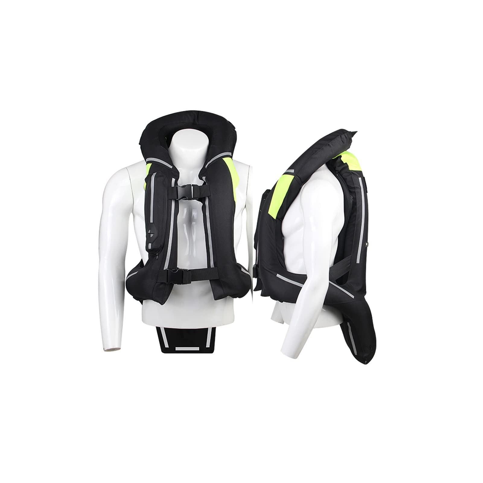 Chaleco con airbag para Motocicleta, Chaqueta Protectora Inflable para Carreras, Alta Visibilidad con Cartucho de CO2 (Negro L)