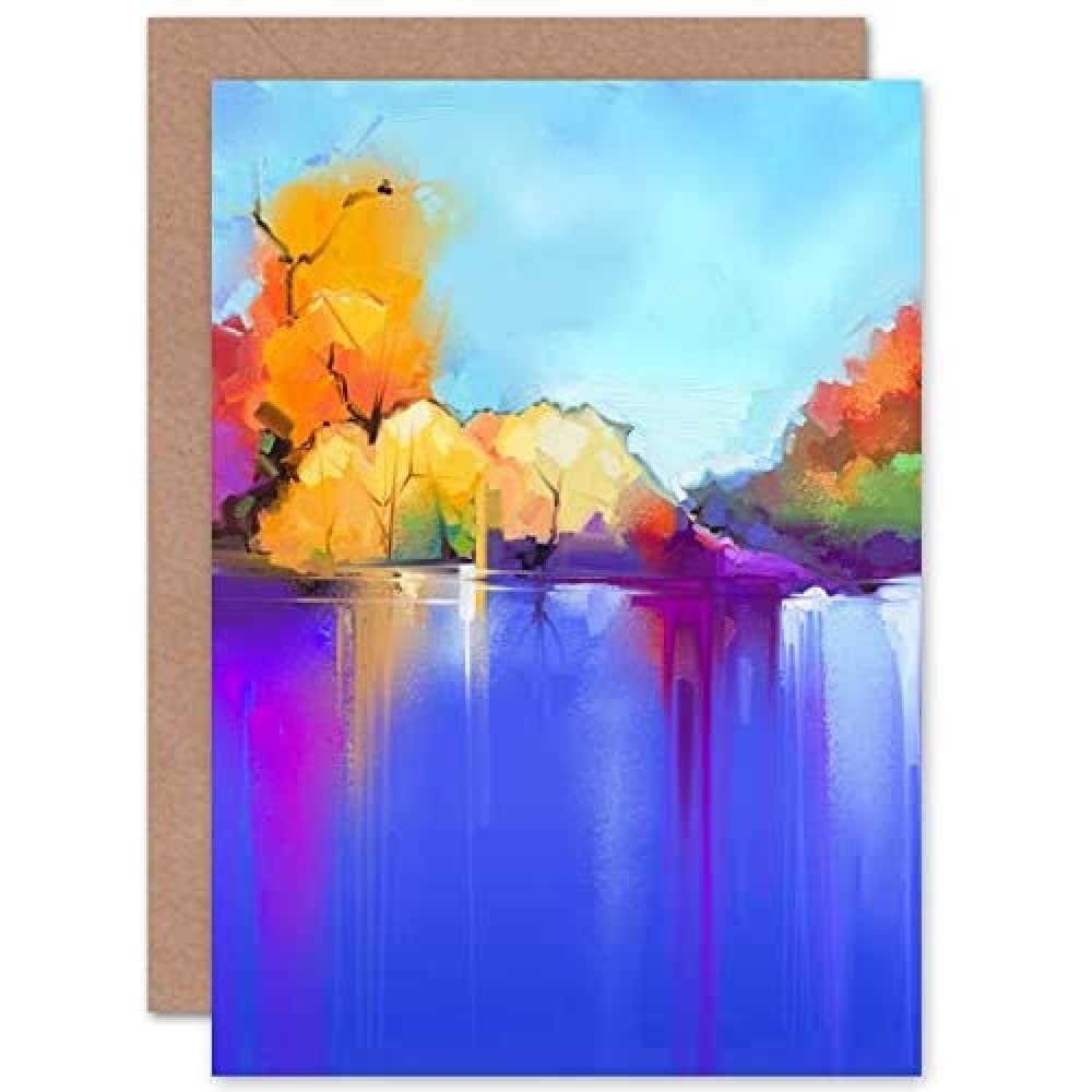 Wee Blue Coo Autumn Lake Landscape Greeting Card With Envelope Inside Premium Quality