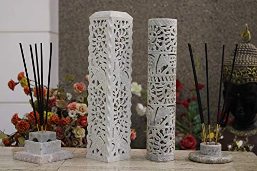 Image of Marble Carving Agarbatti Stand, Combo | Soapstone Hand-Carved, Incense Burner Holder, Ash Catcher for Incense Sticks, Spiritual Decor for Puja Room