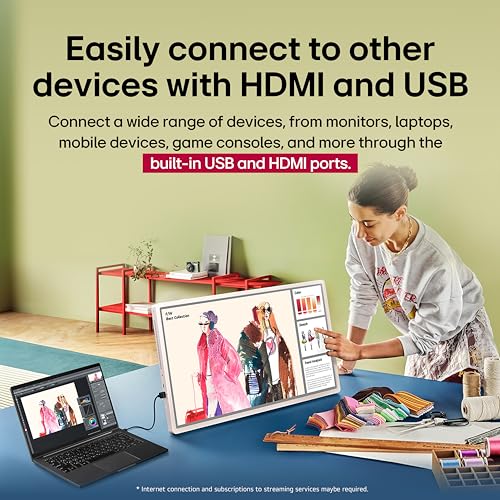 Image of LG 27-Inch StanbyME 2 with Folio Cover, Portable Touch Screen, Dolby Vision, HDR10, Filmmaker Mode, Built-in Battery, Full Swivel Rotation (27LX6TYGA, 2025)