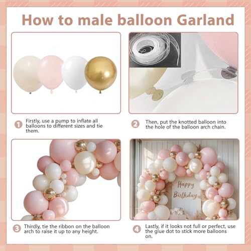 Image of Pink Beige White Balloons Arch Kit, Sand White,Gold,144 pcs, Different Size