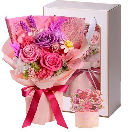 Eslibin A-PINK Preserved Flowers Bouquet Pink Natural Real Roses cover