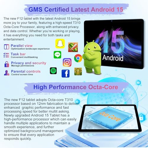 Image of Android 15 Tablet 30GB+128GB+1TB Expand, 2026 10.1 Inch Octa-Core 8000mAh Electronics Tablets with Keyboard Mouse, Gemini AI, 5G WiFi, 1280x800 IPS Touchscreen, GPS, BT5.0, Widevine L1 -Metal Blue