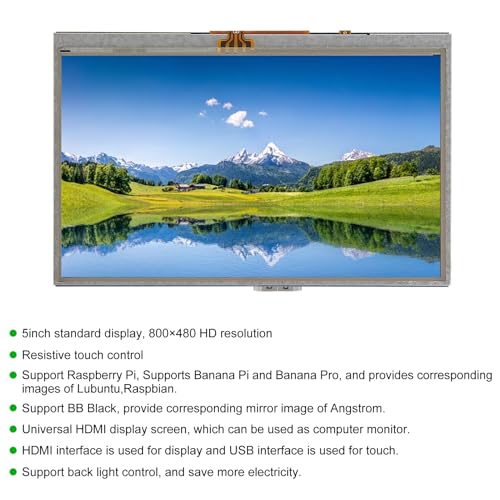 Image of 5-Inch Resistive Touch Screen TFT LCD Display 800x480 HD Resolution Compatible with Raspberry Pi 5 /4 /3 /2B /Zero Banana Pi Jetson Nano Windows 11 /10 /8 /7