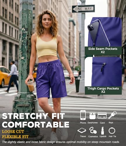 7 Inches inseam Women Cargo Hiking Casual Mom Shorts Senior Athletic Gym Running Training High Waisted Seersucker Draw String Basic Bermuda Summer Vacation Essential Pickleball Amazon Trip 5 6 8 9 — view 3