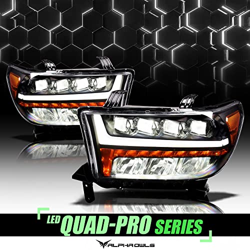 Alpha Owls 7180116 Quad-Pro Series Full LED Projector Headlights With White LED Light Bar & Sequential Signal - Black Amber Fits 2007-2013 Toyota Tundra / 2008-2017 Sequoia Halogen Models by Alpha Owls - Image 2