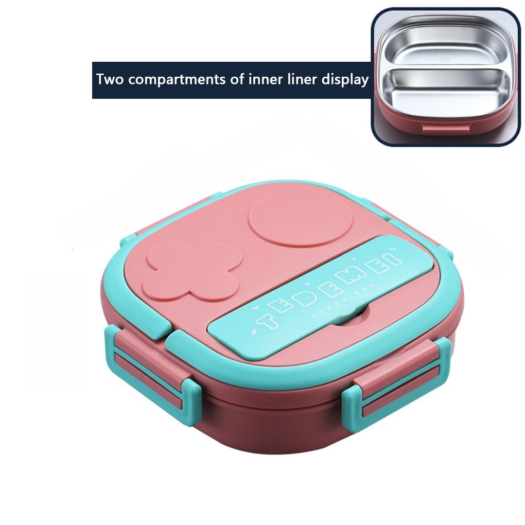 Set di 5 contenitori per il pranzo in acciaio inox, per isolamento alimentare, contenitori per picnic, bento box per lavoro all'aperto, rosa, 2 scomparti