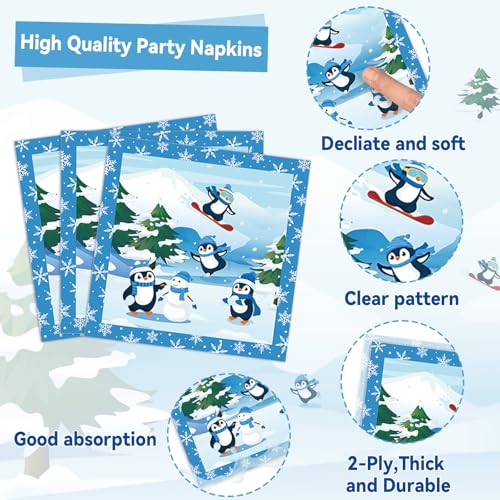 Image of gisgfim 96PCS Penguin Plates and Napkins Party Supplies, Winter Penguin Party Decorations, Favors for Christmas, Holiday & Dinner, Serves 24 Guests