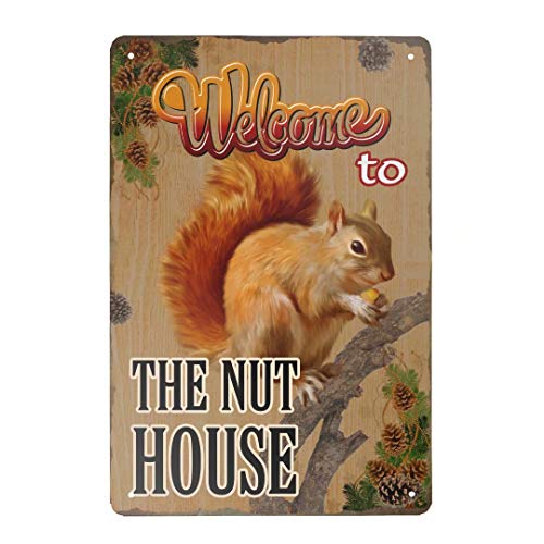 Henriyne Vintage Metal Tin Sign Take Welcome to The Nut House Aluminum Sign for Home Kitchen Bar Wall Decor 12x8 Inch