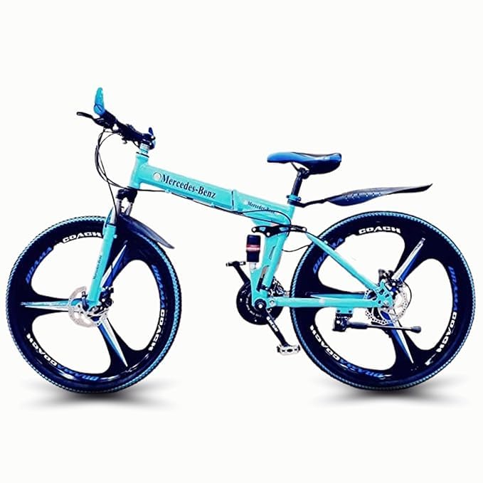 Skyride MERC Benz X6 Foldable Gear Cycle | 21-Speed MTB Gear System, Dual Disc Brakes, 3-Spoke Alloy Mag Wheels, Dual Suspension, & 26-Inch Tyres | Stylish & High-Performance Bicycle (Sky Blue)