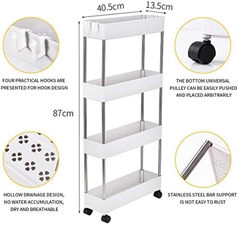 Storage-Cart-Slim 4-Tier Mobile Shelving Unit Rolling Bathroom Carts for Kitchen Bathroom Laundry Room Narrow Places
