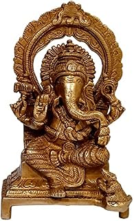 Purpledip Brass Idol Ganesha (Ganapathi Vinayak) In Mandapam: Collectible Statue For Home Temple (10025)