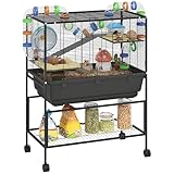 PawHut Rat Cage on Wheels, 3 Tier Large Hamster Cage with 17 cm Deep Tray, Storage Shelf, Big Exercise Wheel, Tube System, Hut, Platforms, Ramps, Water Bottle, Food Dish, for Syrian Hamsters, Rats