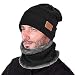 Produktbild Opard Wintermütze Warm Beanie Strickmütze und Schal mit Fleecefutter (Schwarz)