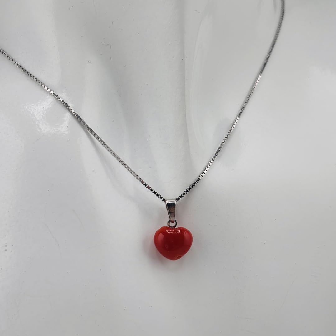 Ciondolo Cuore Donna in Corallo Rosso Naturale con Catena veneziana in Argento 925 cm 45 – Gioiello Artigianale Made in Italy – Idea Regalo Elegante
