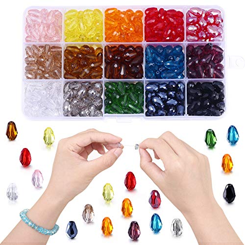 Image of 450 Pcs Teardrop Glass Beads, Bicone Crystal Beads 8x11 mm Vertical Hole Shape Crystal Spacer Beads for Jewelry Making DIY Bracelet Necklace Sewing Crafts Decoration