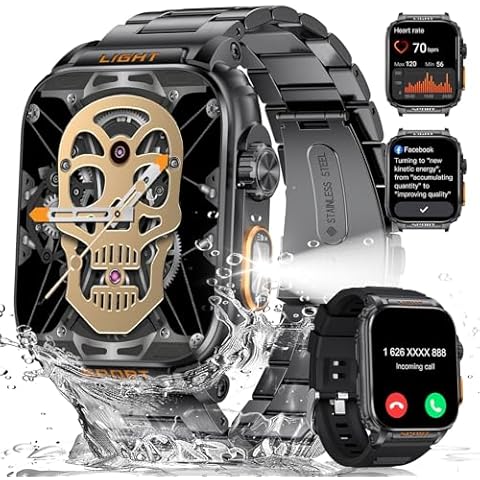 LIGE Military Smart Watch for Men, Outdoor LED Flashlight, 430mAh Battery, 1.91in HD Answer/Make Calls Touch Screen, 100+ Sport ModesFitness Tracker Pedometer Calories/5ATM Waterproof for iOS Android Cover