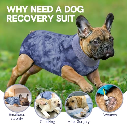 Image of SAWMONG Recovery Suit for Dogs Female Male, Cotton Breathable Dog Onesie After Surgery Spay Neuter, Professional Pet Surgical Suit, Substitute E-Collar Cone (Tie-dye Blue, XL)