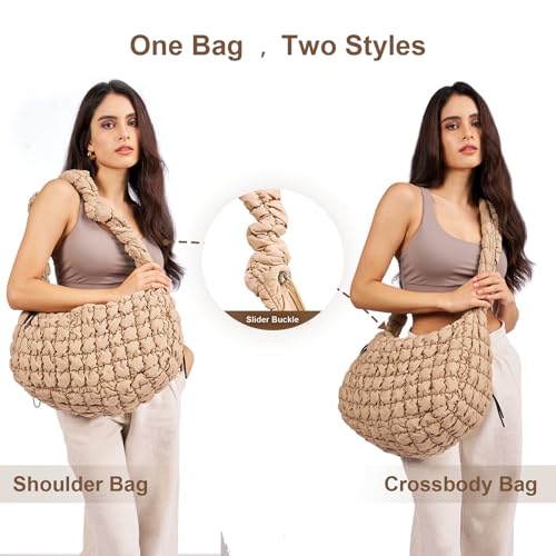 Image of Large Quilted Tote Bag Puffer Purse Quilted Crossbody Bags for Women with Adjustable Strap