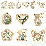 PIujsym 24 Stück Osterdeko Anhänger Holz, Frühlingsdeko zum Aufhängen, Ostern Deko Outdoor & Fenster, Hasen Ostereier Schmetterlinge Blumen Osteranhänger Set, Farbenfroher Osterschmuck