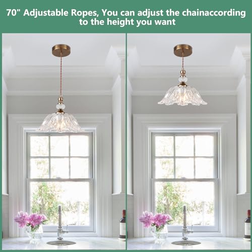 Cwarmozy Vintage Small Glass Pendant Light Fixtures For Kitchen Island 10.6 Inch Farmhouse Brass Gold Adjustable Hanging Ceiling Light For Bedroom Coffee Shop Dining Room Sink Table thumb #3