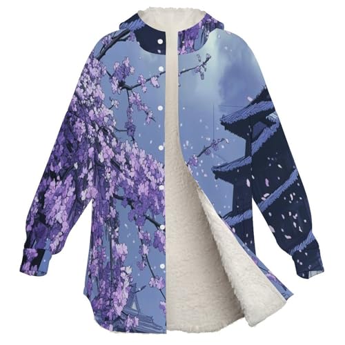 Blouson sweats à capuche hiver chaud de style artistique violet - 5
