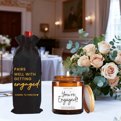 Image of FBCCZEY Engagement Gifts for Couples Her Engagement Party Decorations Gift for Couple Wine Bag Scented Candles Set Pairs Well with Getting Engaged Gifts To Forever Black Wine Bottle Bag