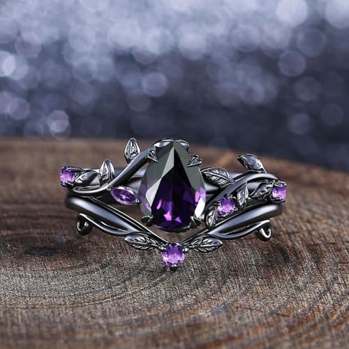 1.5CT Amethyst ring Sterling Silver/10k 14k 18k gold Pear Shape Alexandrite wedding ring set for womens Valentines day4