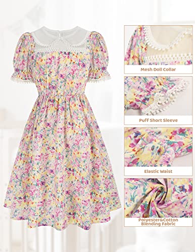 Girls Dresses Size 8 Floral Short Sleeve High Waist Dress For Party Pink Size 8 #TOP3