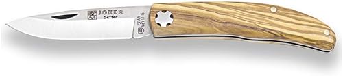 Joker Navaja de bolsillo NO112, bloqueo de pistón, con mango en madera de olivo, hoja MOVA 2.56 pulgadas, herramienta de pesca, caza, camping y