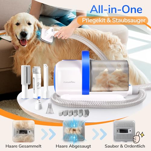 Hundeschermaschine mit Staubsauger, 12000 Pa Saugt 99.99% der Tierhaare, Leise Schermaschine für Hunde Katzen,,Hundehaarschneidemaschine mit 6 Pflegewerkzeugen, 2L Staubbehälter – Bild 3