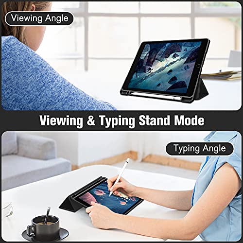 Fintie Hybrid Slim Case for iPad 9th / 8th / 7th Generation (2021/2020 / 2019) 10.2 Inch - [Built-in Pencil Holder] Shockproof Cover with Clear Transparent Back Shell, Black by FINTIE - Image 4