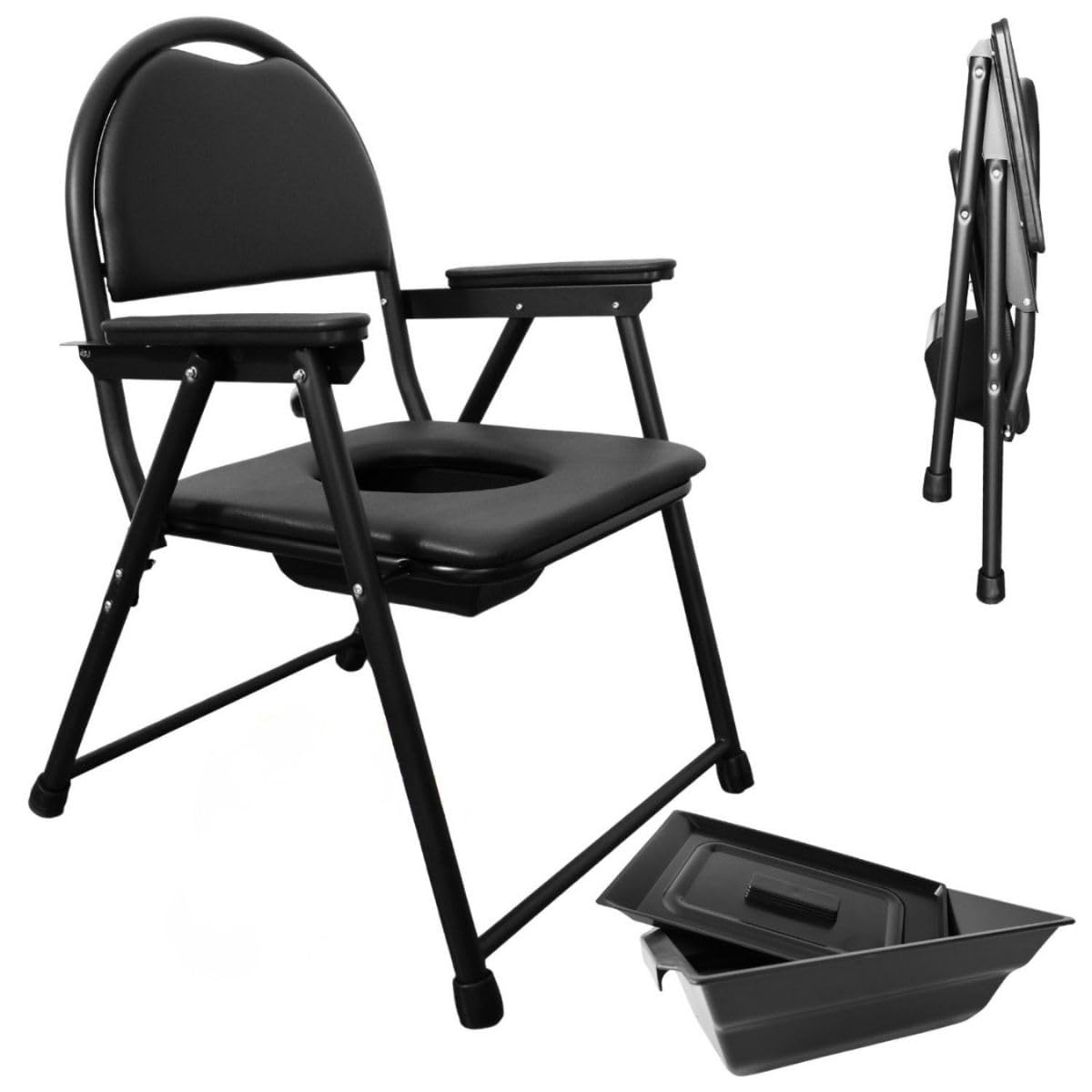 OrtoPrime Commode Toilet Chair for the Elderly – Folding Commode Chair with Removable Bidet – Portable Commode for Bedroom & Bathroom – Adjustable Toilet Chair for Disabled & Elderly Adults
