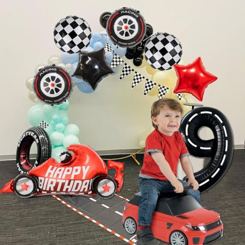 Race Car Balloons 40 Inch Racetrack Number 9 Balloon for Boys 9th Race Car Birthday Party Decorations by YNITSED - Used condition - Image 6