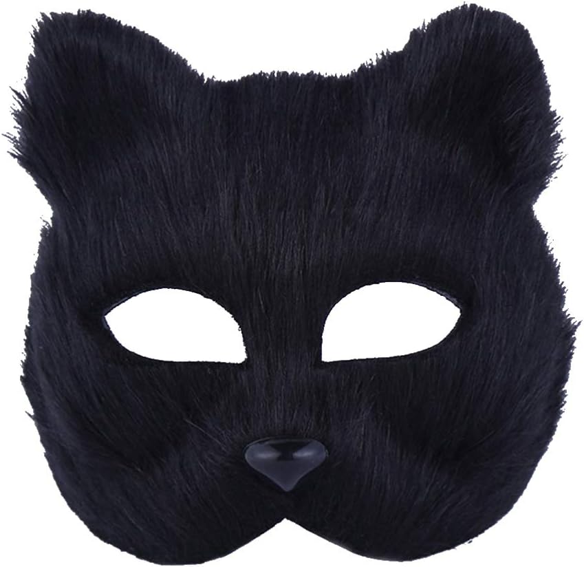 KESYOO Halloween Half Fox Mask EVA Animal Plush Mask Cosplay Animal Mask for Halloween Carnival Masquerade Costume Props (Black)