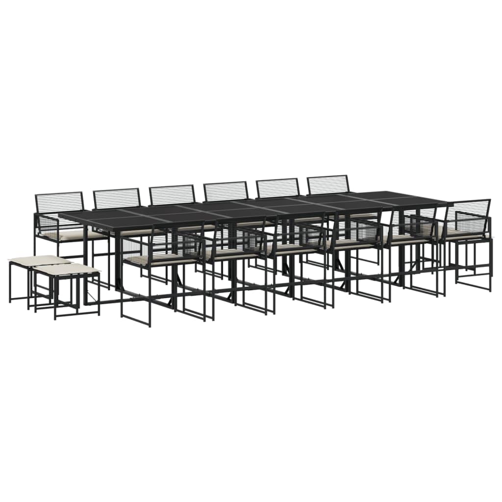 vidaXL Set da Pranzo da Giardino 17 pz con Cuscini Nero in Polyrattan, Set da Pranzo, Set per Esterni, Set mobili da Esterno, Set da Giardino