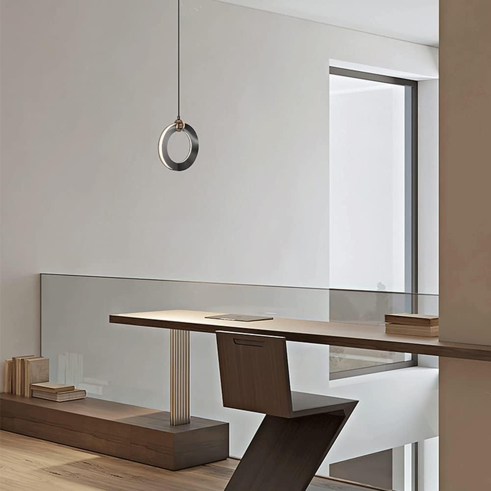 Kitchen Island Chandeliers, Creative Ring Pendant Light with Pearl Black Finish, Modern LED Bedside Suspension Lights, Minimalist Dining Room Decorative Lighting Hanging Lamp