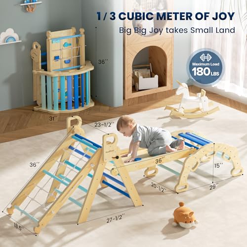 Image of BlueWood 2025 8-in-1 Pikler Triangle Climbing Set Toddler Toys Indoor Baby Jungle Gym Climber Playground for Kids - Sky Blue