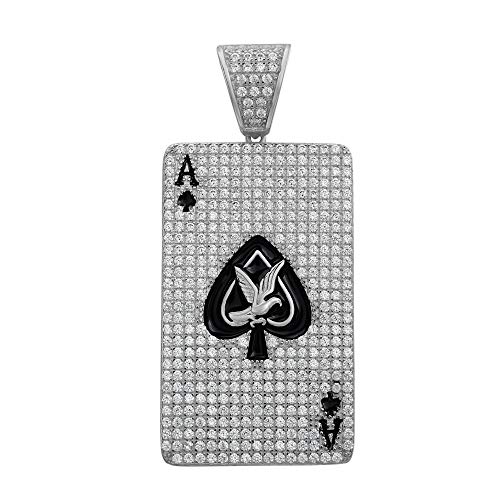 HarlemBling Solid 925 Sterling Silver Iced Ace Of Spades Pendant - Men's - Great For Any Chain! Hip Hop Style