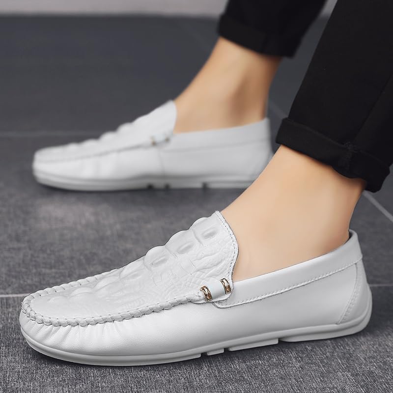 Loafers for Men Round Toe Solid Color Crocodile Print Loafer Shoes Flexible Flat Heel Slip Resistant Prom Slip-ons4