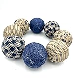 2.5” Blue Brown Fabric Wrapped Decor Balls- Stripes Floral Plaid vase Tray Bowl Filler Trendy Home Decor, Set of 8, Coordinating Fabric Designs – Farmhouse, Rustic, and Seasonal Home Decor