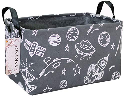 Image of FANKANG Storage Basket,Nursery Hamper Canvas Laundry Basket Foldable with Waterproof PE Coating Storage, Office, Bedroom, Clothes,Toys (Rec-Space Planet)