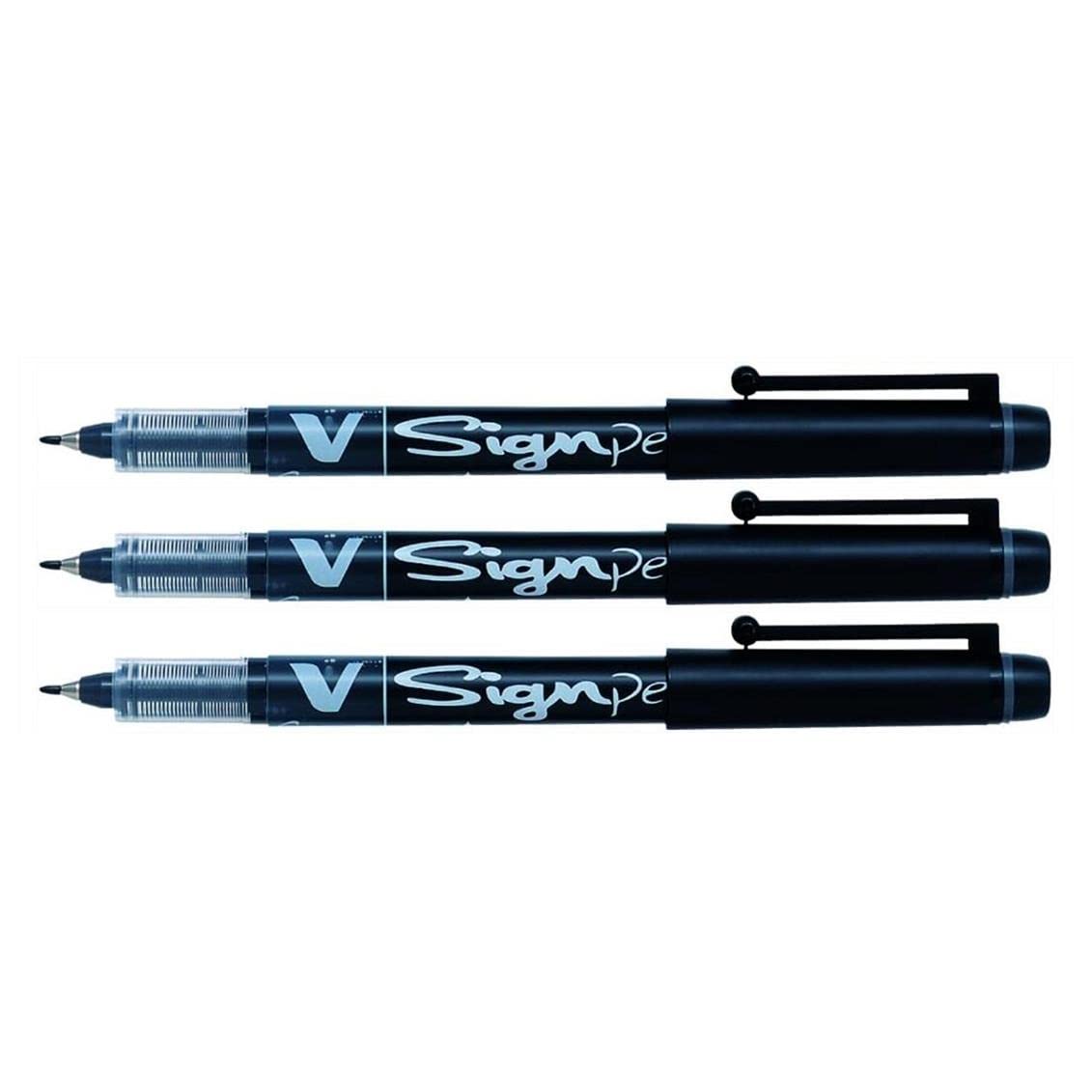 PILOT Lot de 3 Stylos feutre V Sign Pen Pointe moyenne 0,​6 mm Noir
