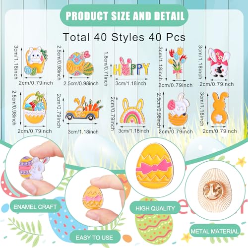 Image of Giegxin 40 Pcs Easter Enamel Pins Bulk Spring Holiday Lapel Pin Bunny Backpack Cute Carrot Easter Eggs Flowers Butterfly Flower Basket Brooch for Women Girls Gifts
