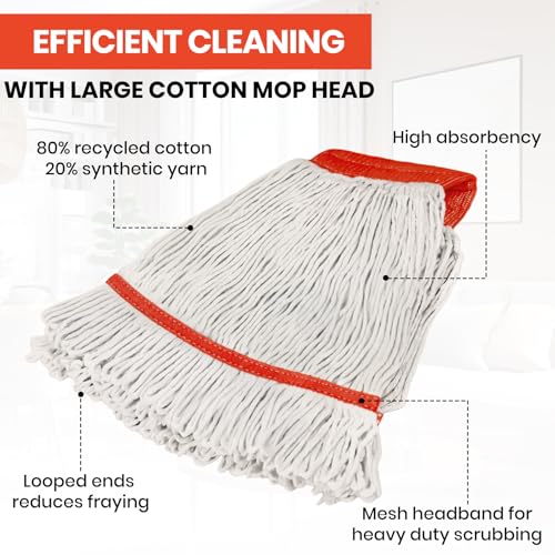 Image of KalTell 6PK Commercial Cotton Mop Head Replacement, Heavy Duty String Mop Refills, Highly Absorbent Industrial Wet Mop Heads for Restaurant, School & Warehouse Cleaning Janitor Supplies-Safety Orange