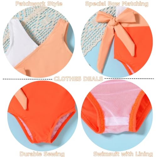 Image of 2T Toddler Girl Bathing Suit One Piece Swimsuit Sleeveless Swimwear 2-3T Orange & White