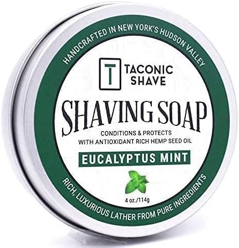 Eucalyptus Mint Scent Shaving Soap – Invigorating Eucalyptus Menthol Aroma – Barbershop Quality Puck with Natural Oils – Cooling Lather – Made in USA