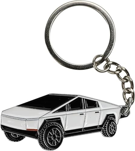 ONKENTET Keychain Compatible with Tesla Cybertruck Key Card Holder Decoration Cyber Truck Zinc Alloy Key Chain Decor Key Fob Cover Key Ring Gifts Interior Cyberbeast Accessories (White)
