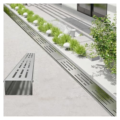 Generico Kit di drenaggio a Canale in Acciaio Inox per impieghi gravosi, Canale di drenaggio in Acciaio Inox 304, Canale di drenaggio per vialetti, per Griglie Integrate/Cemento/pavimentazi