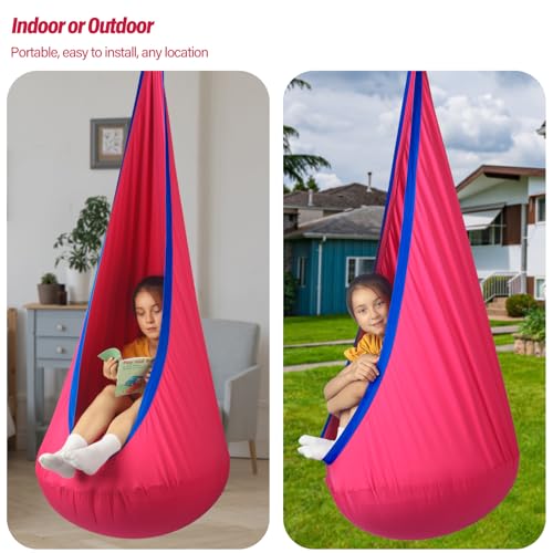 HiChrote Kids Pod Swing Seat, Max 300 Lbs, Child Sensory Swing Chair Indoor & Outdoor Therapy Hammock Chair with Hanger Kit for Calming, Effect for Autism, ADHD or SPD. (Cranberry) - Image 8